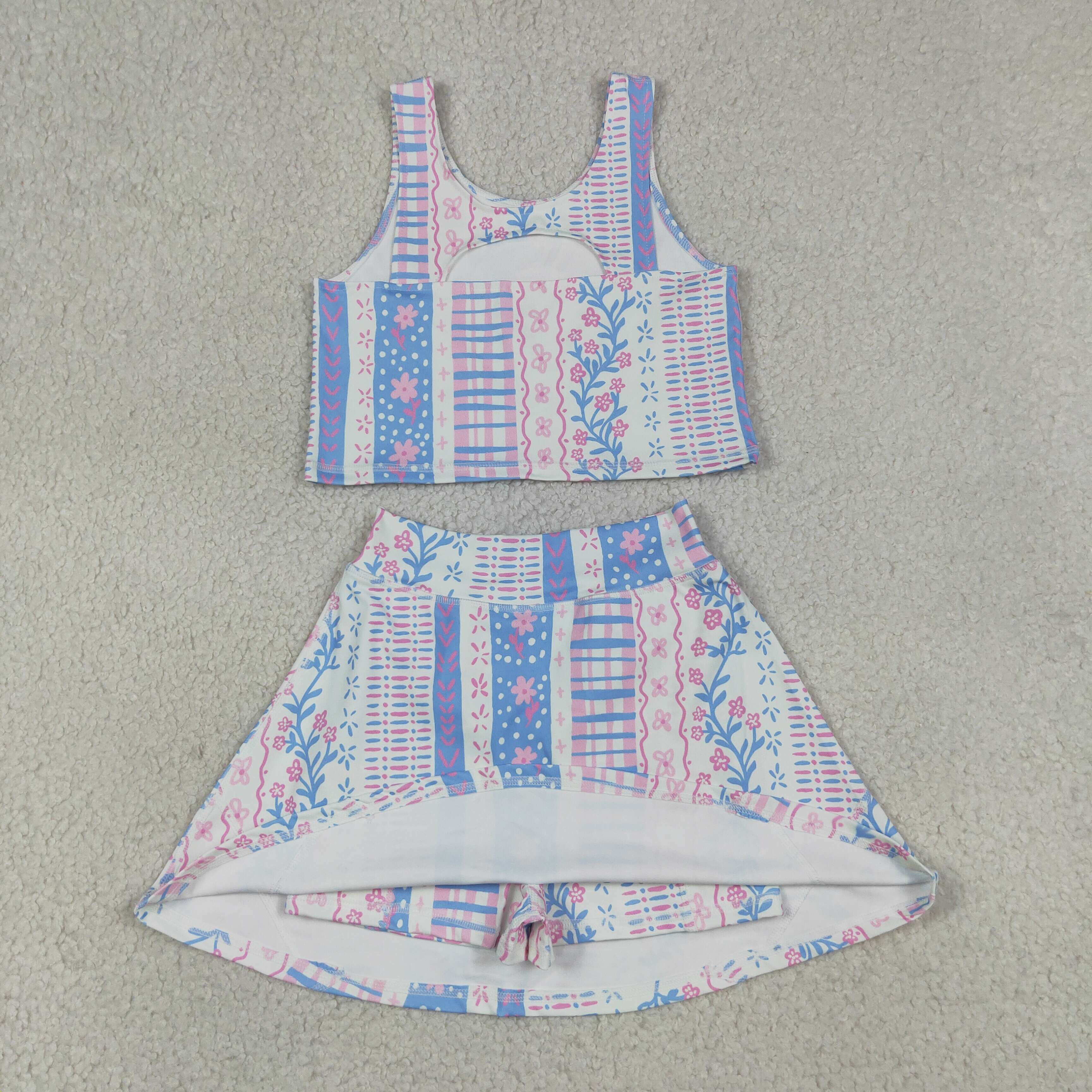 GSD1995 RTS pink Blue stripe flowers print active girl yoga  skirt dress