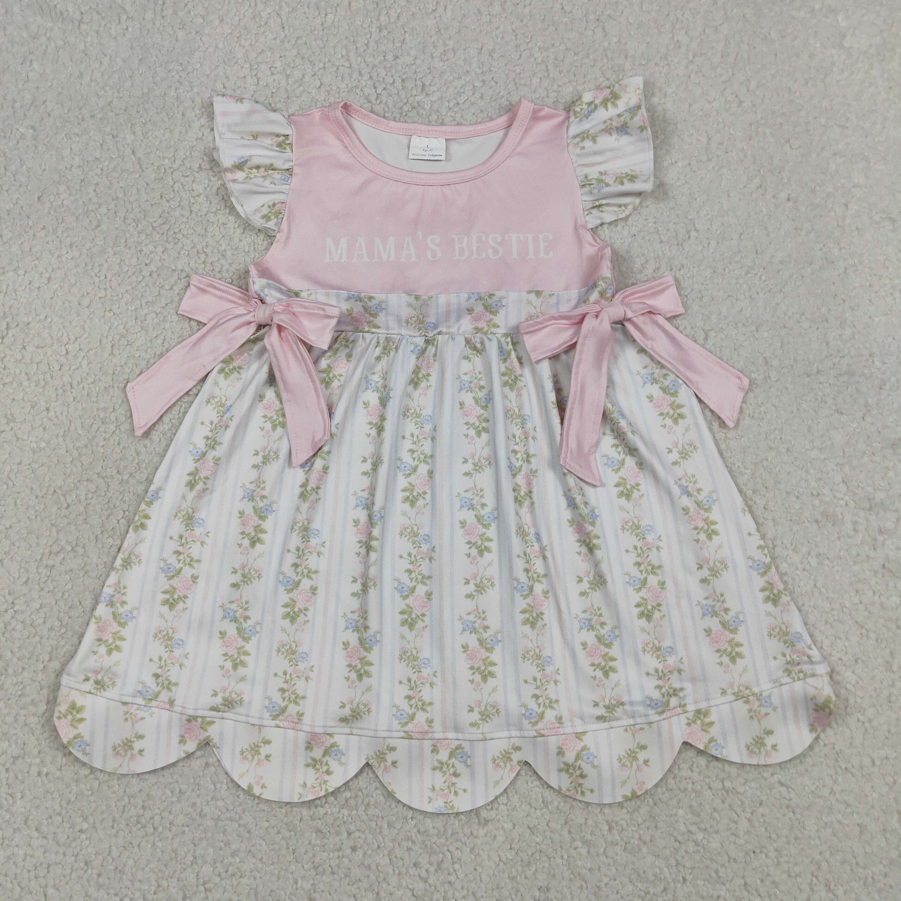 GSD2973  RTS Pink flowers mama's bestie summer scallop dress