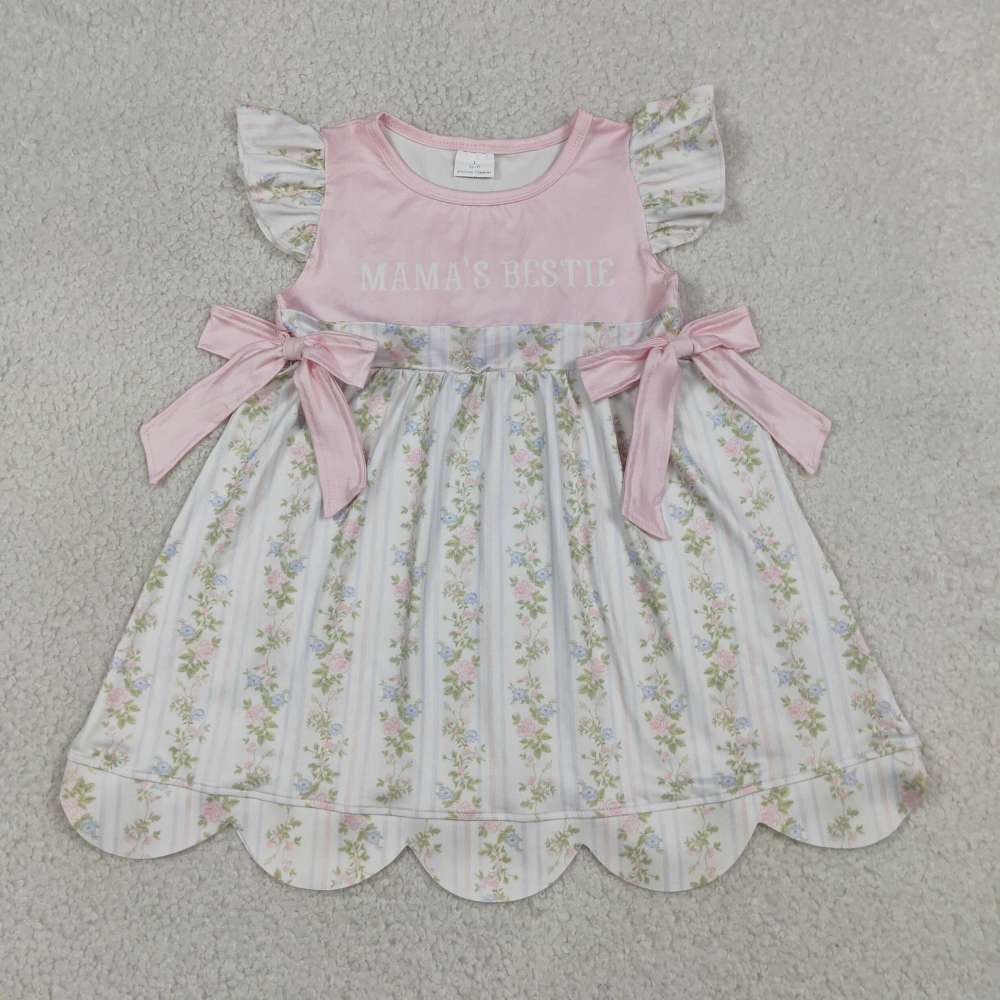 GSD2973  RTS Pink flowers mama's bestie summer scallop dress