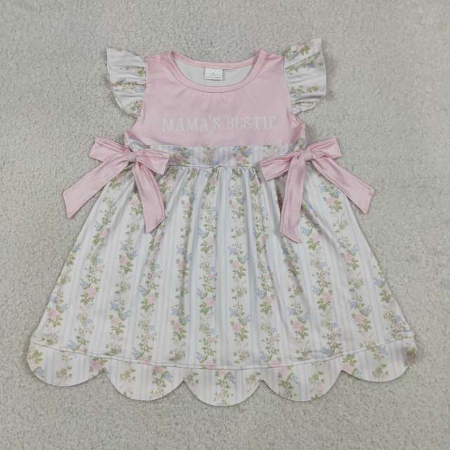 GSD2973  RTS Pink flowers mama's bestie summer scallop dress