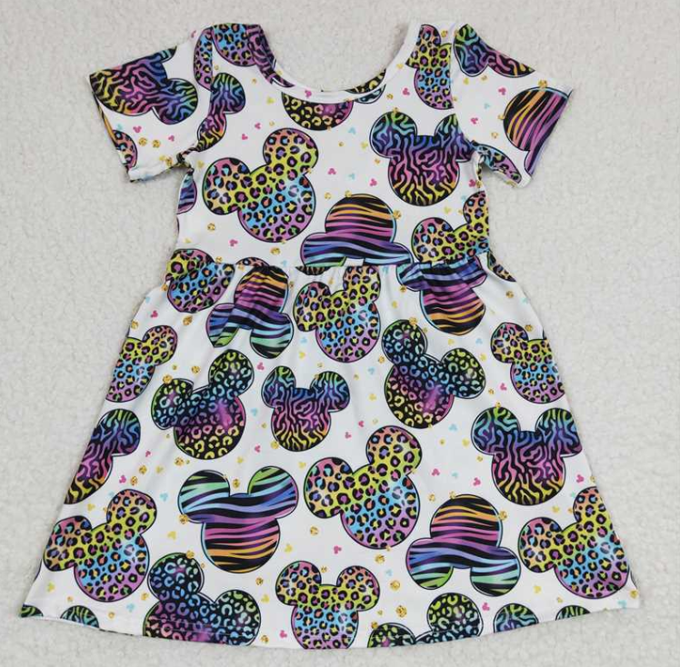 GSD0239 RTS colorful leopard Cartoon mouse girl  summer dress