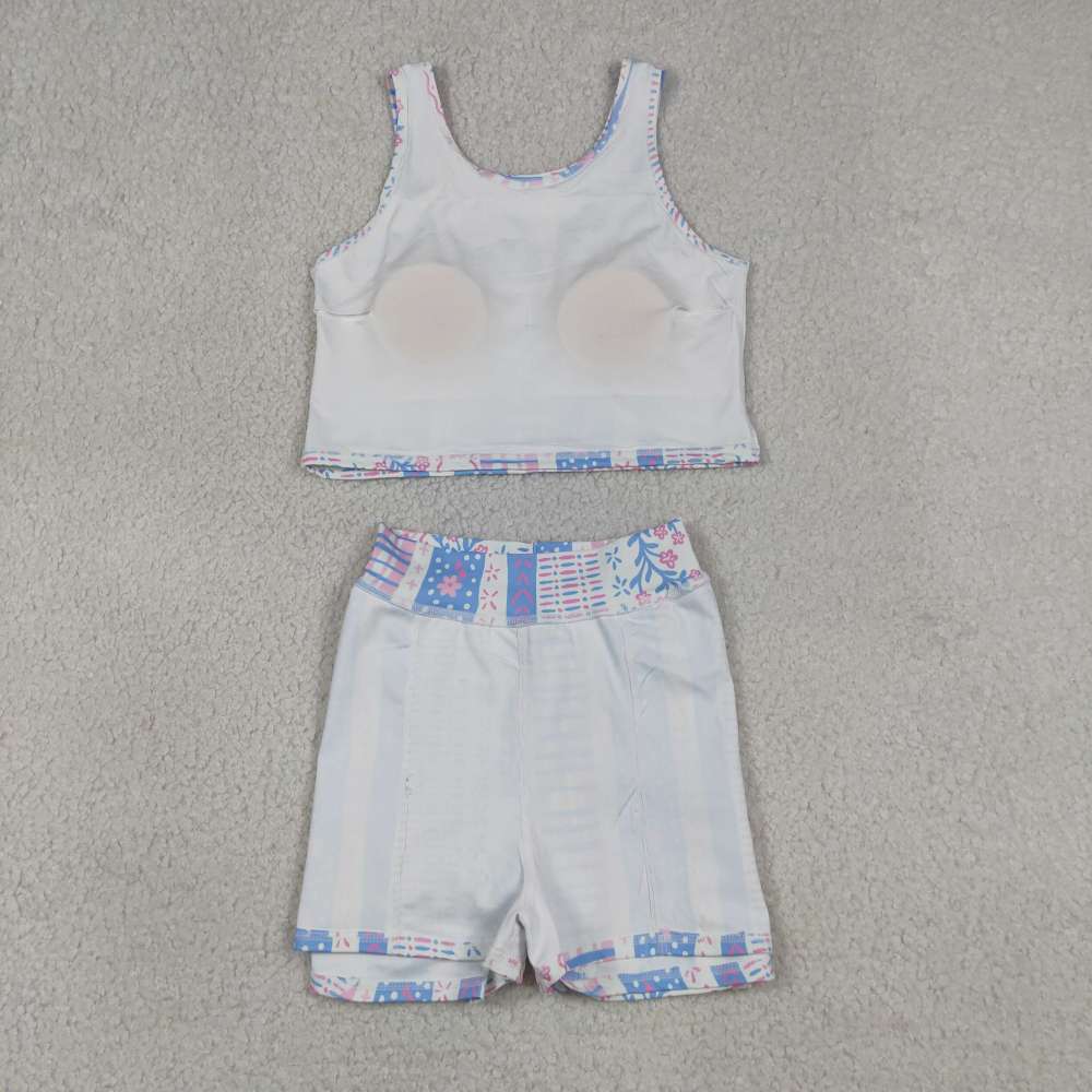 GSD1995 RTS pink Blue stripe flowers print active girl yoga  skirt dress