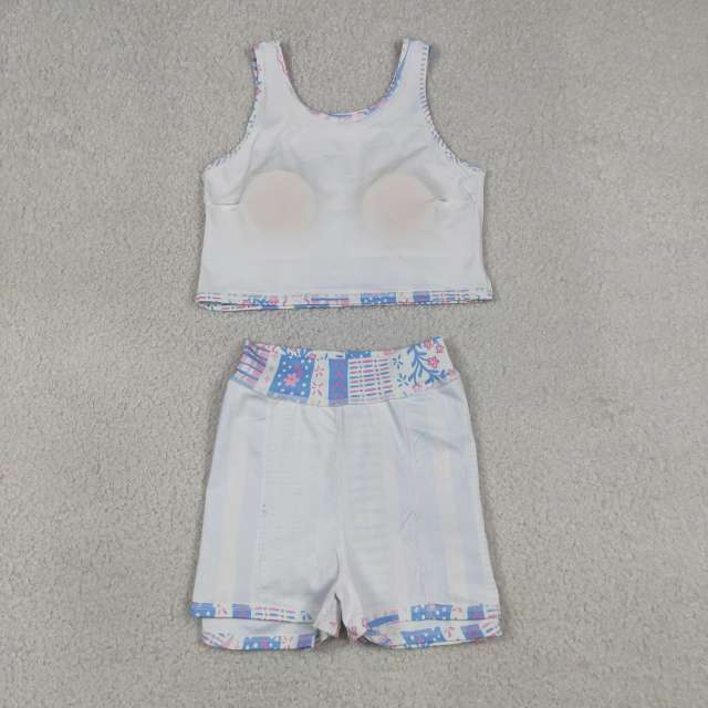 GSD1995 RTS pink Blue stripe flowers print active girl yoga  skirt dress