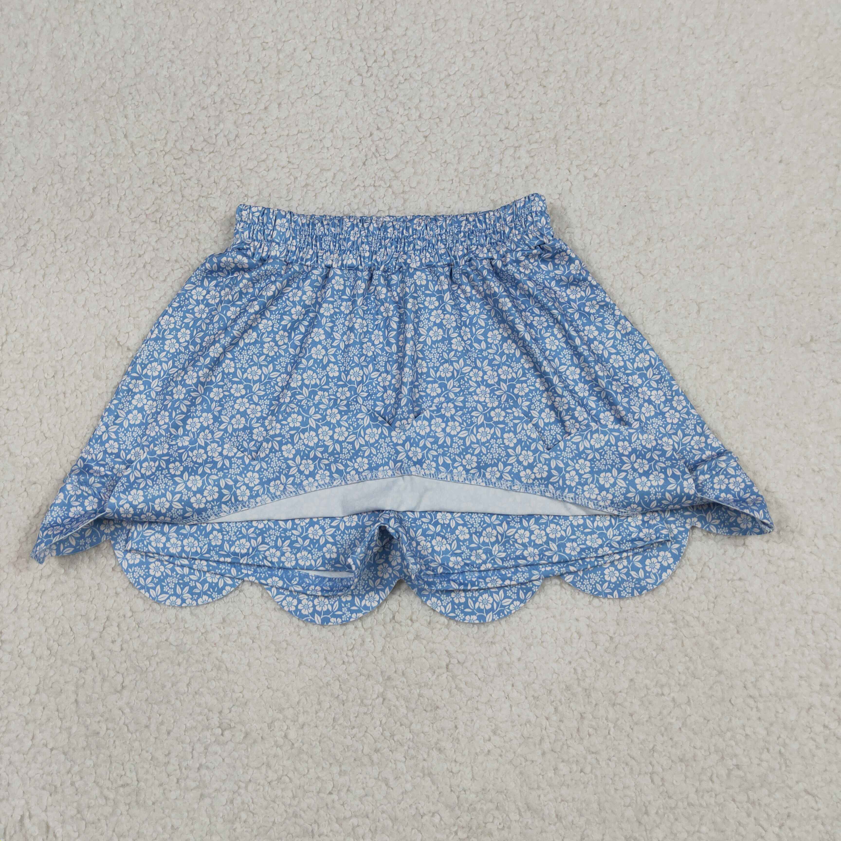 GLK0239  RTS Blue small flowers kids skirt scallop dress