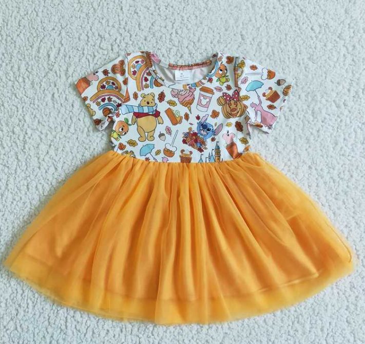 GSD0135 RTS orange Cartoon mouse girl  summer  gauzy dress