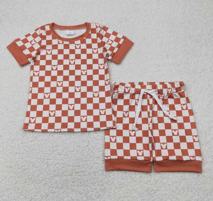 GSSO2232  RTS white red plaid cartoon mouse print active girl summer outfits