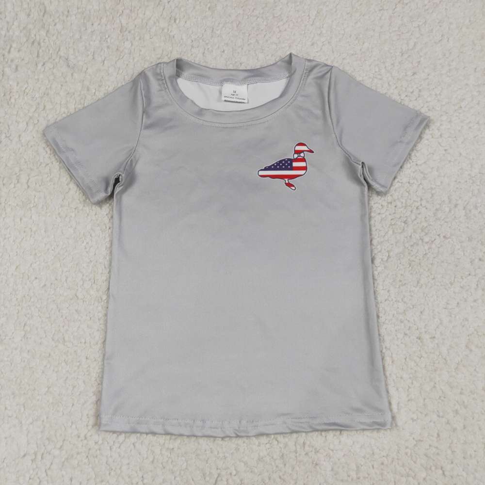 BT1741 RTS Blue 4th of july duck grey print short sleeve boy t-shirt