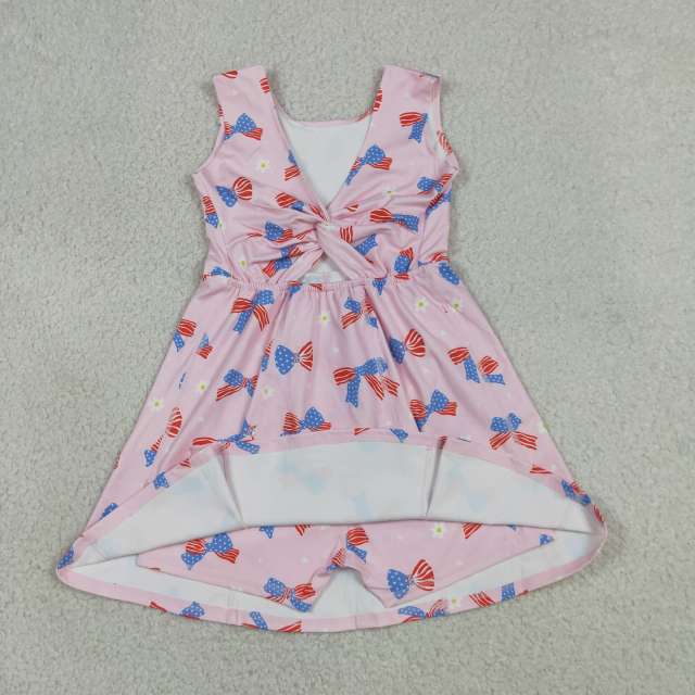 GSD3748  RTS 4th of july bows girl  summer athletic yoga dress