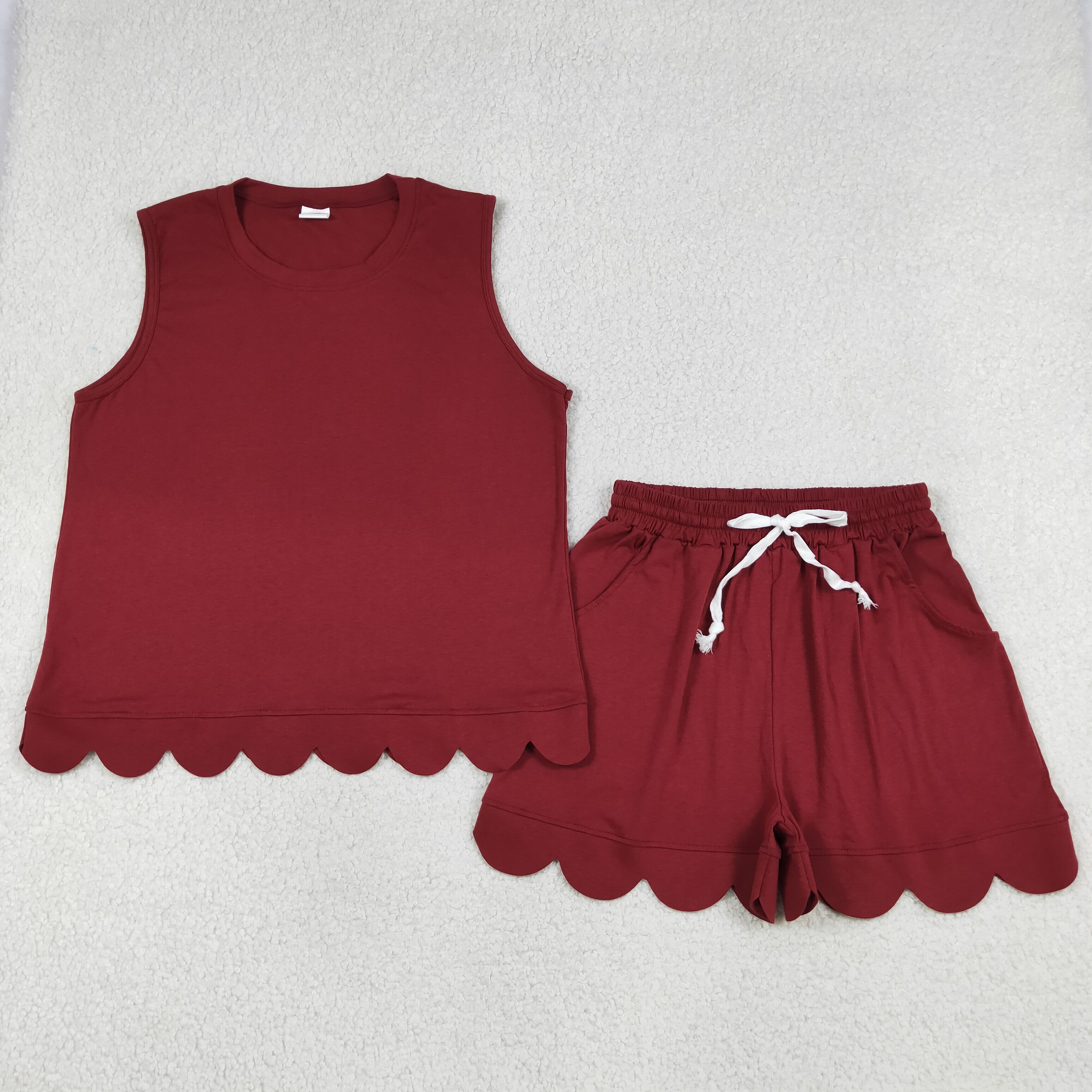 GSSO3735 adult women claret Print sleeveless scallop outfits