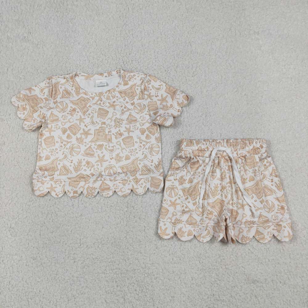 GSSO3728 Sea stars beach ball Print Short sleeve girl  SCALLOP  outfits