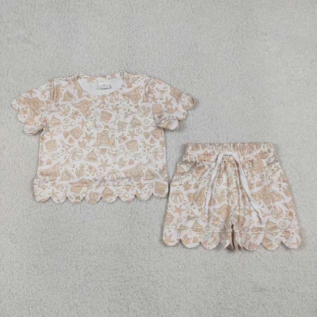 GSSO3728 Sea stars beach ball Print Short sleeve girl  SCALLOP  outfits