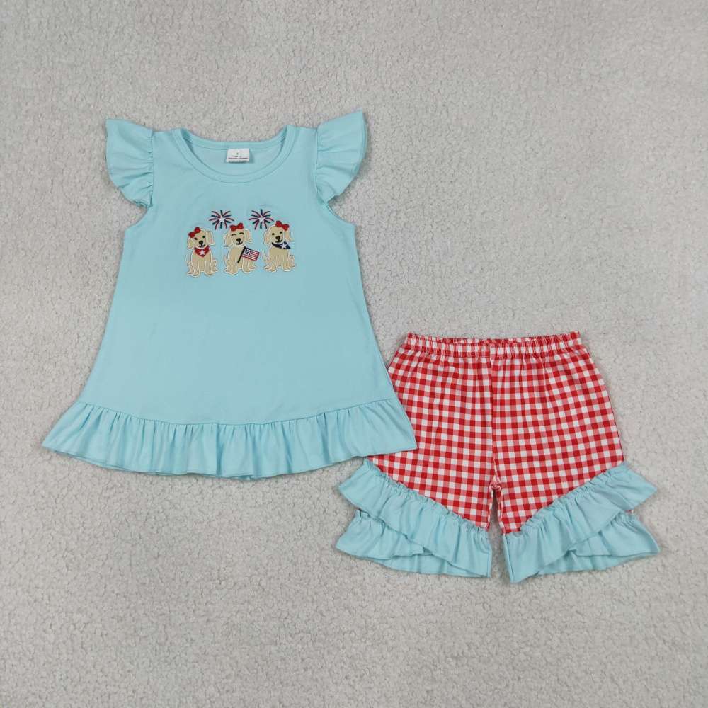 GSSO3356 AMERICAN Puppy firework embroidery flying sleeve girl outfits