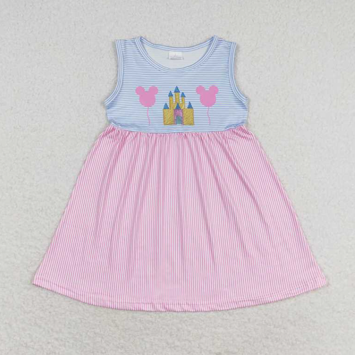 GSD1052 RTS Cartoon mouse castle  embroidery stripe girl  summer dress