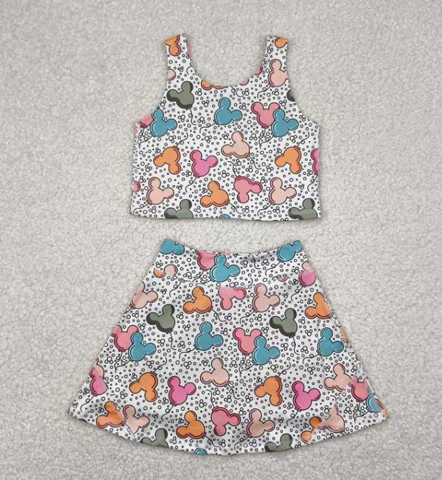 GSD2331 RTS leopard cartoon mouse print active girl yoga skirt dress