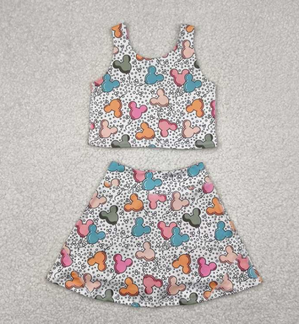 GSD2331 RTS leopard cartoon mouse print active girl yoga skirt dress