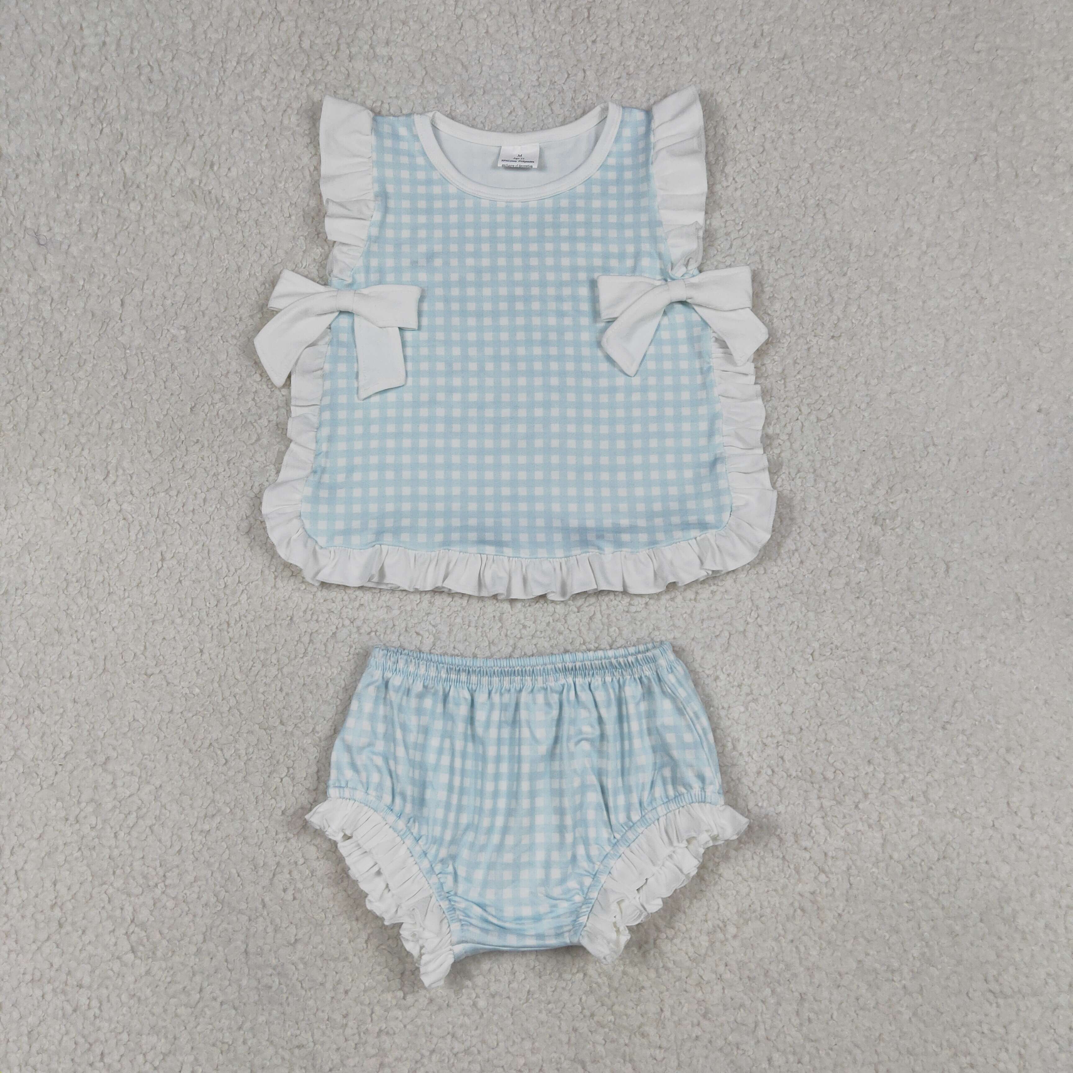 GBO0529  RTS Girl sky Blue plaid sleeveless girl bows  bummies