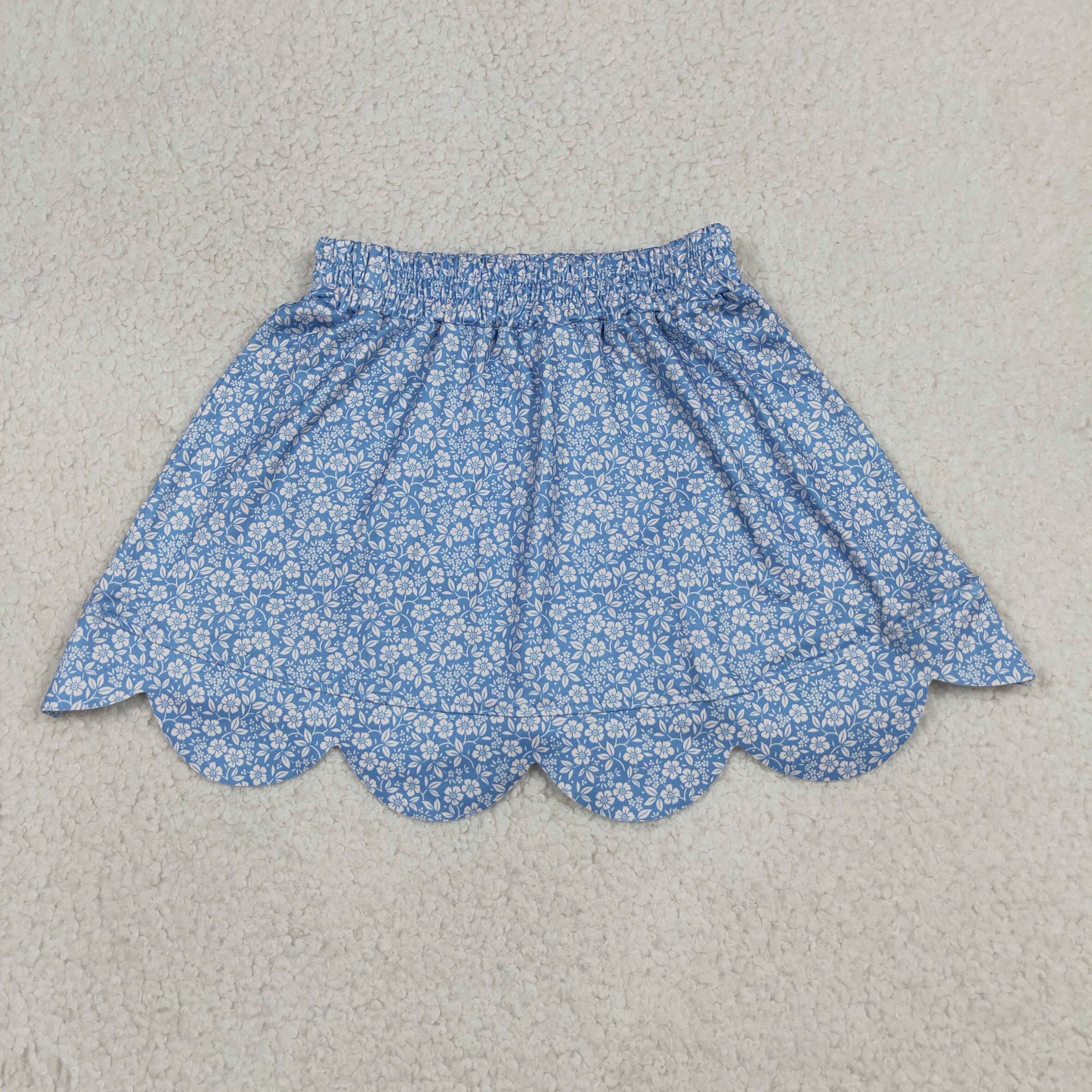 GLK0239  RTS Blue small flowers kids skirt scallop dress
