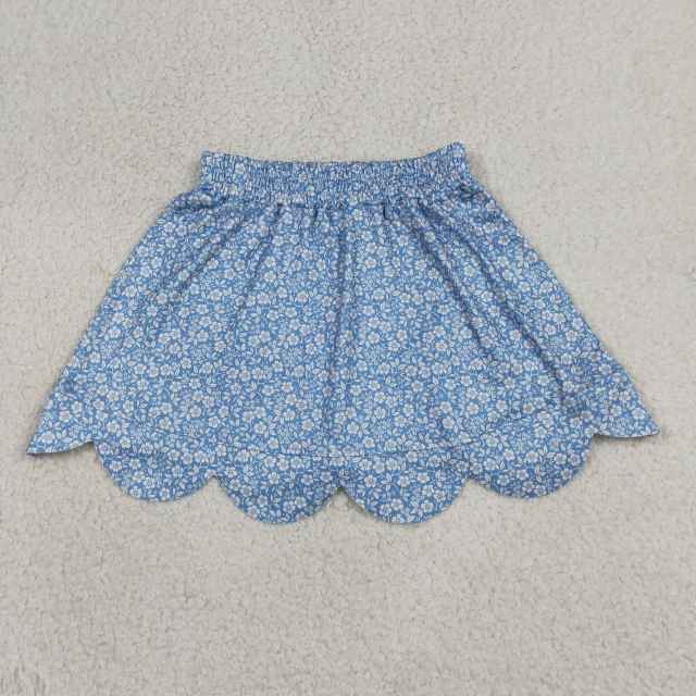 GLK0239  RTS Blue small flowers kids skirt scallop dress