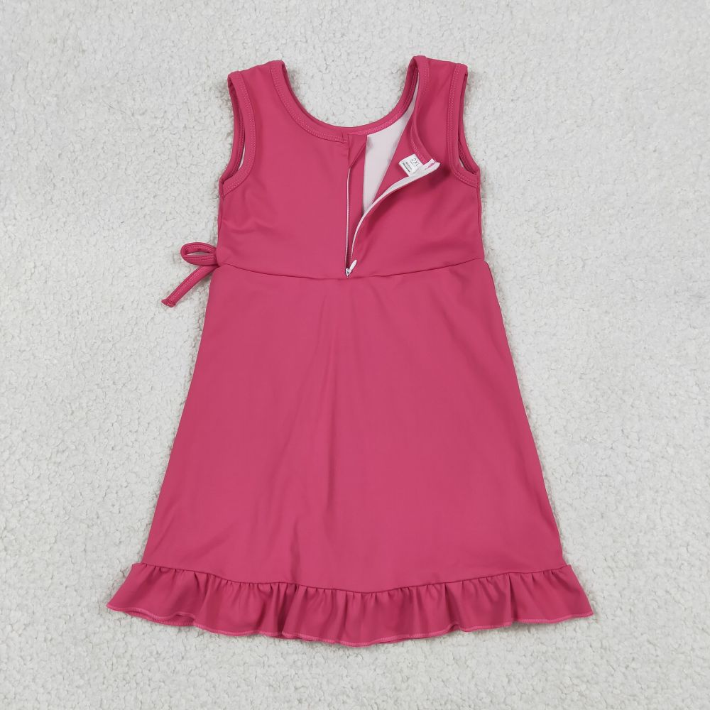 GSD3766 RTS Hot pink Solid bow active girl yoga dress
