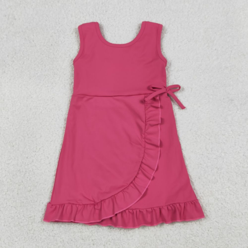 GSD3766 RTS Hot pink Solid bow active girl yoga dress
