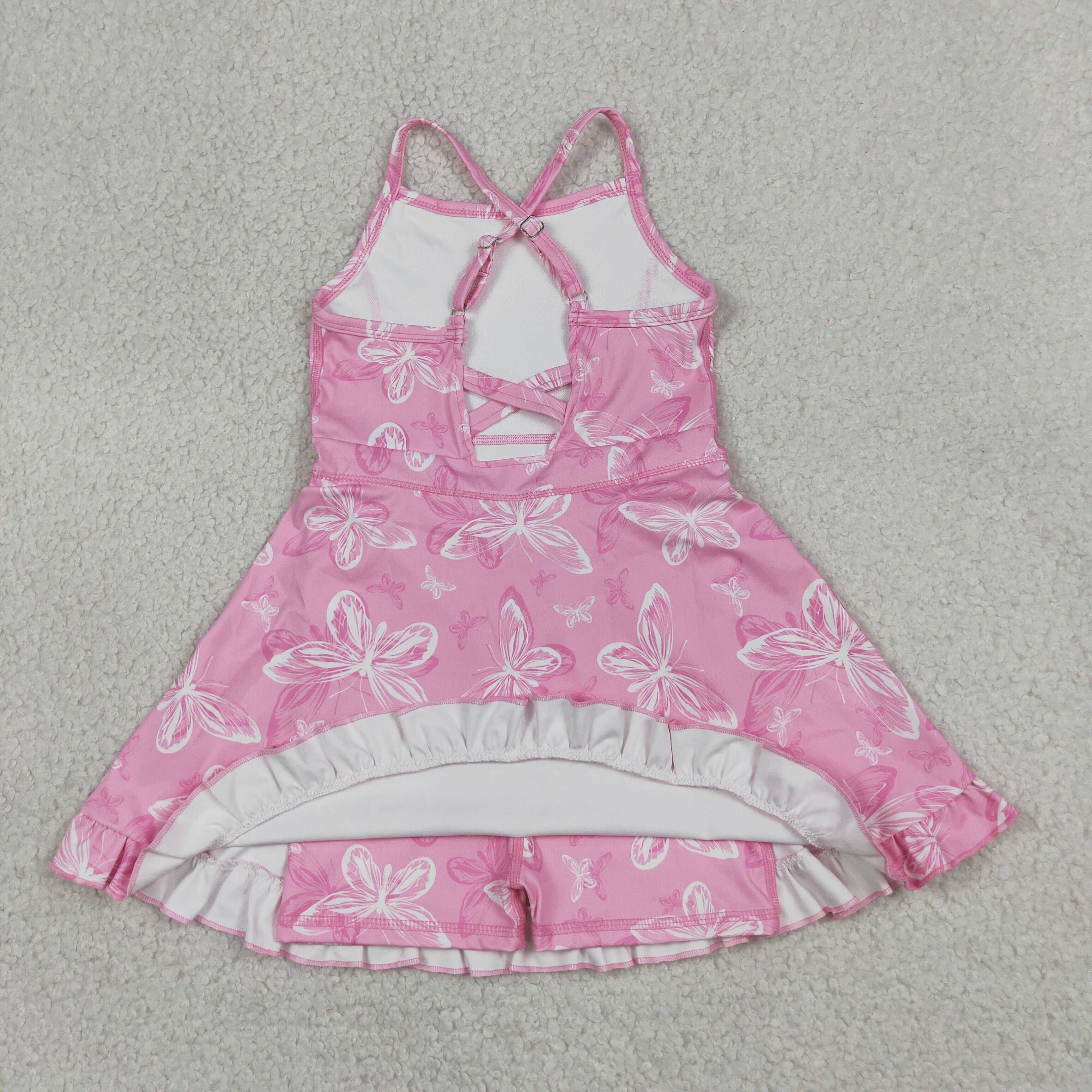 GSD2292  RTS Pink butterflies girl  summer athletic yoga dress