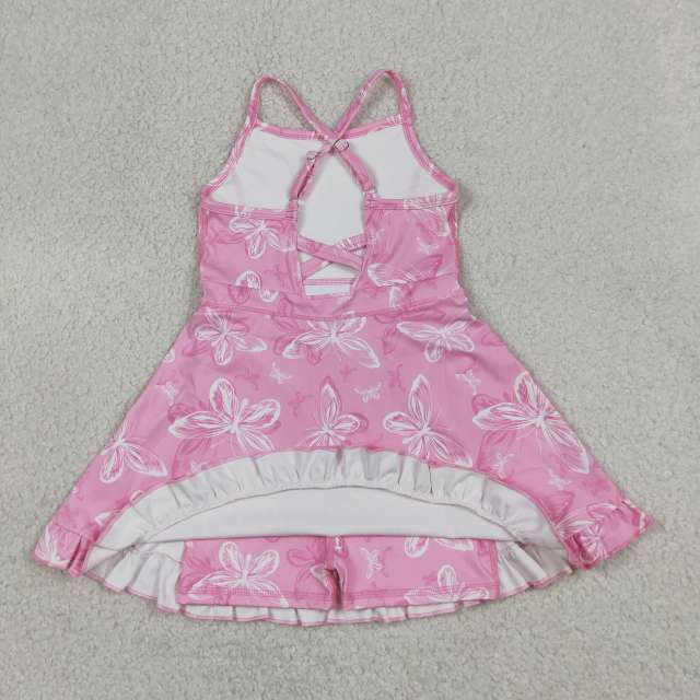 GSD2292  RTS Pink butterflies girl  summer athletic yoga dress