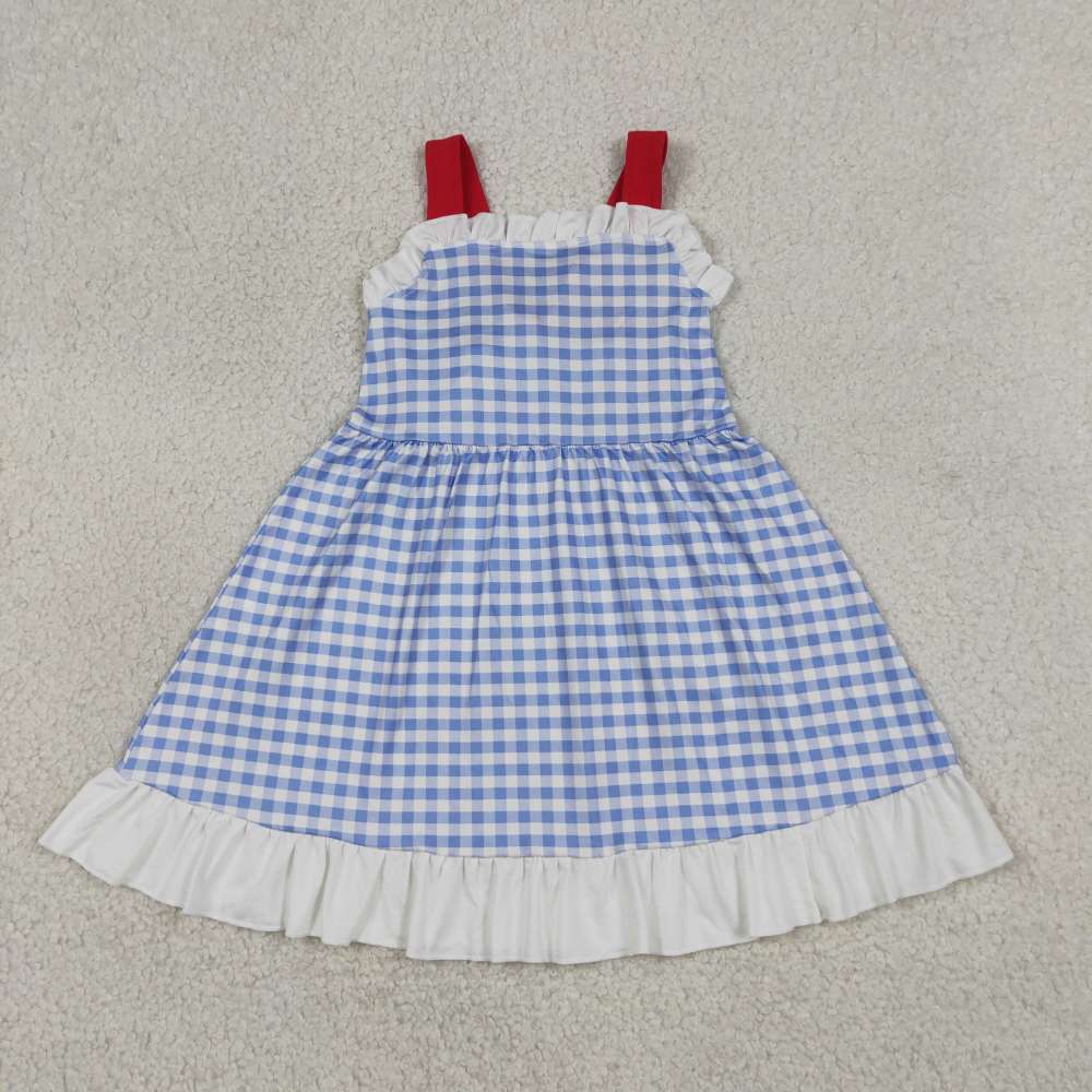 GSD3843  RTS Blue plaid girl summer dress