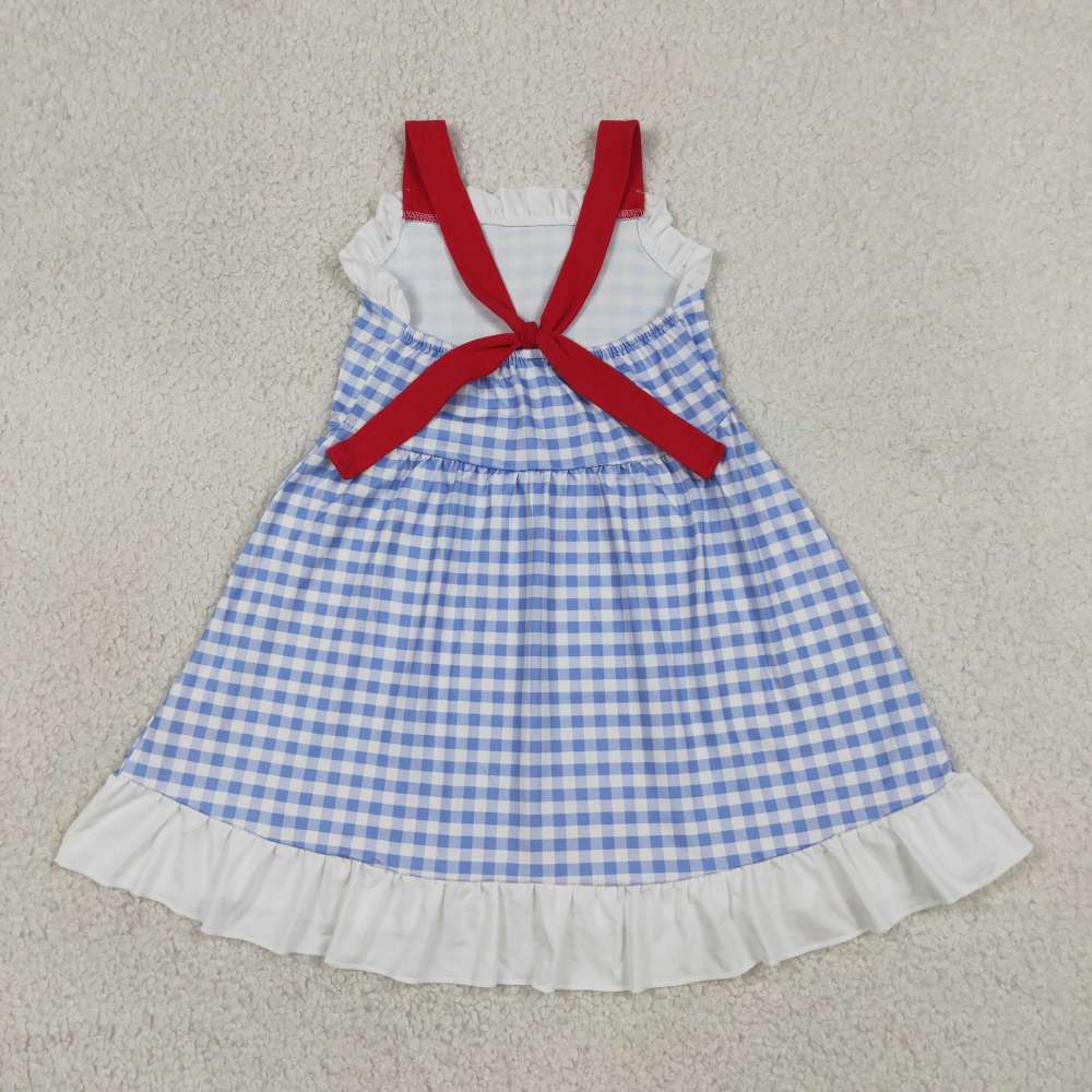 GSD3843  RTS Blue plaid girl summer dress