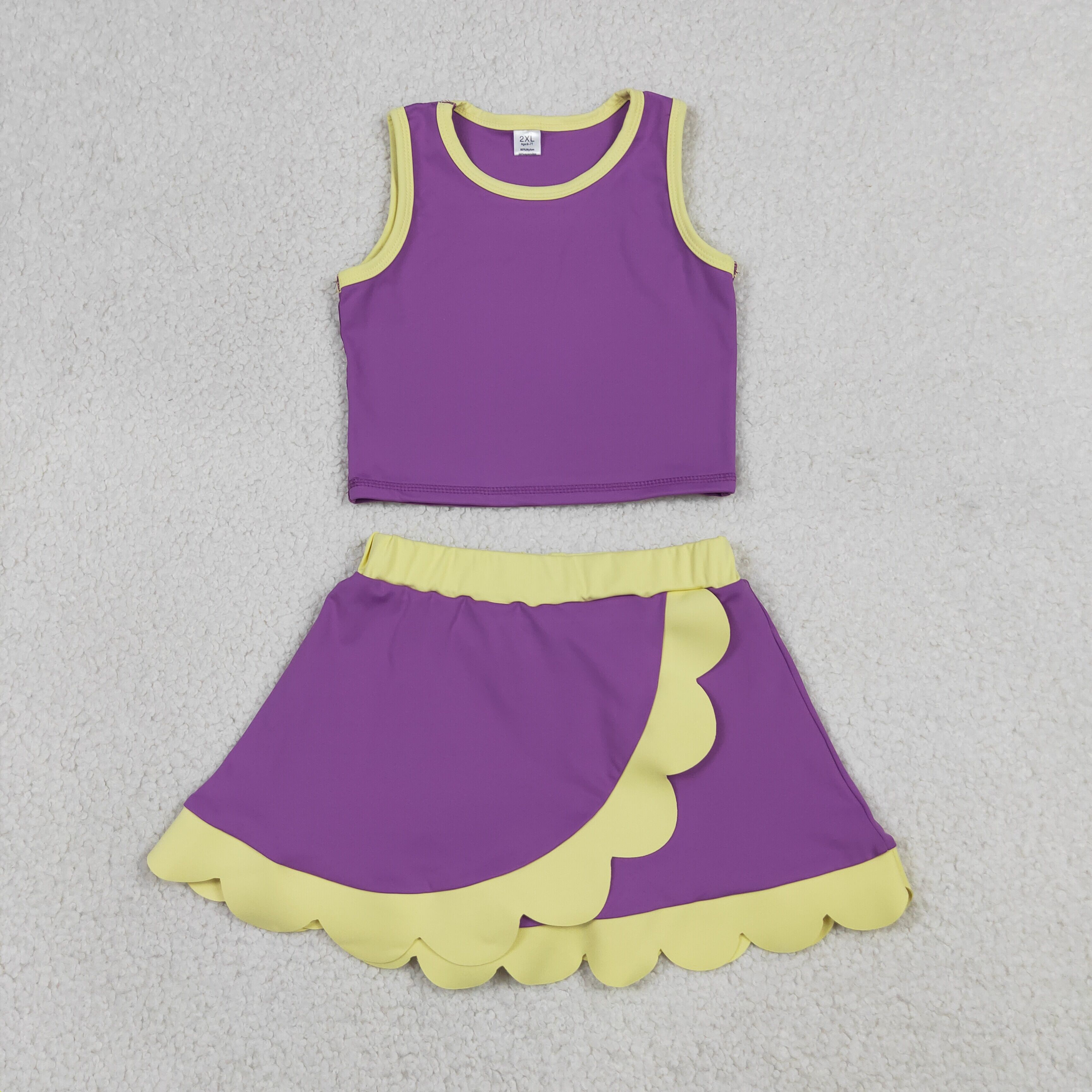 GSD4013 RTS Pink Blue print active girl yoga scallop skirt dress