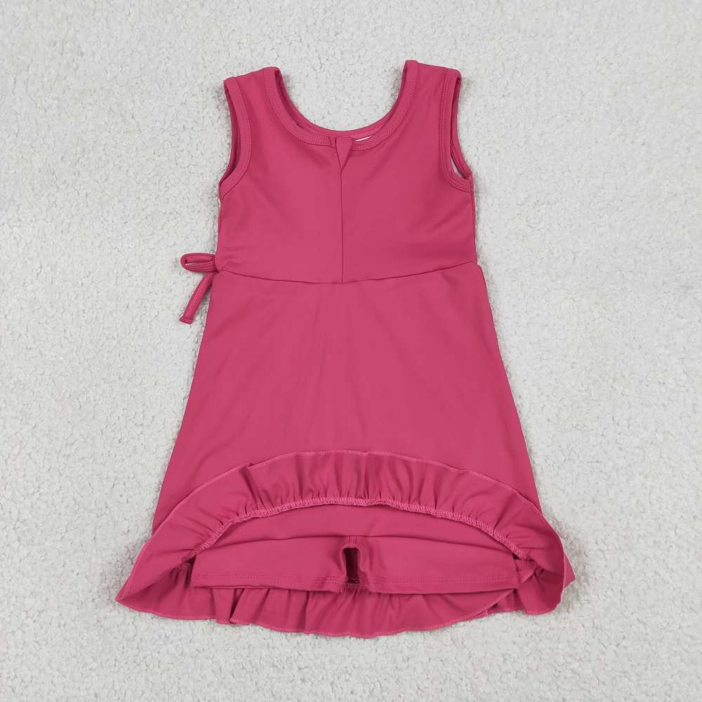 GSD3766 RTS Hot pink Solid bow active girl yoga dress