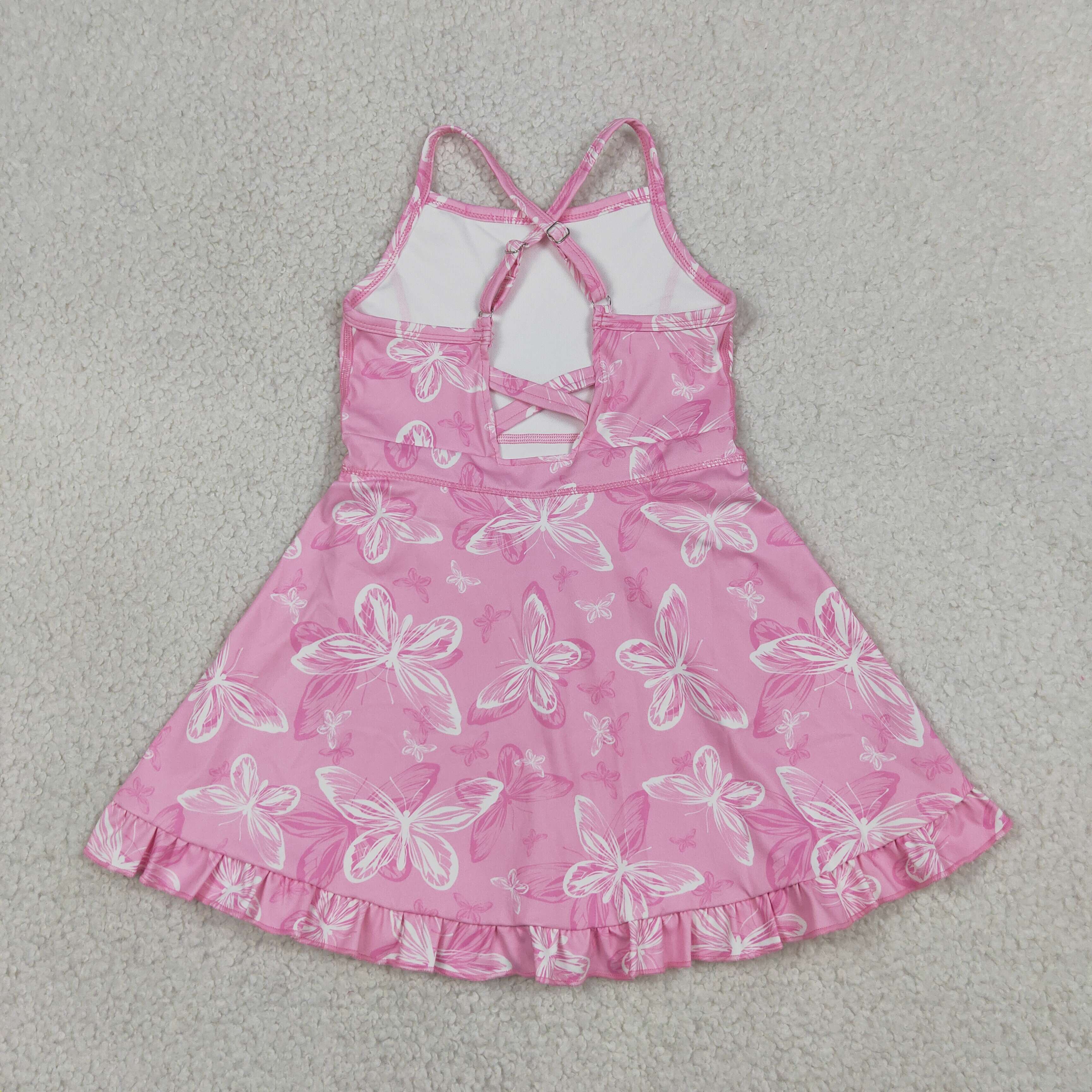 GSD2292  RTS Pink butterflies girl  summer athletic yoga dress