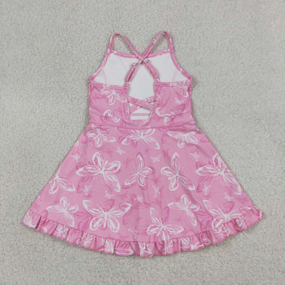 GSD2292  RTS Pink butterflies girl  summer athletic yoga dress