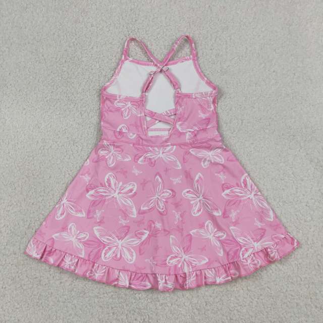 GSD2292  RTS Pink butterflies girl  summer athletic yoga dress