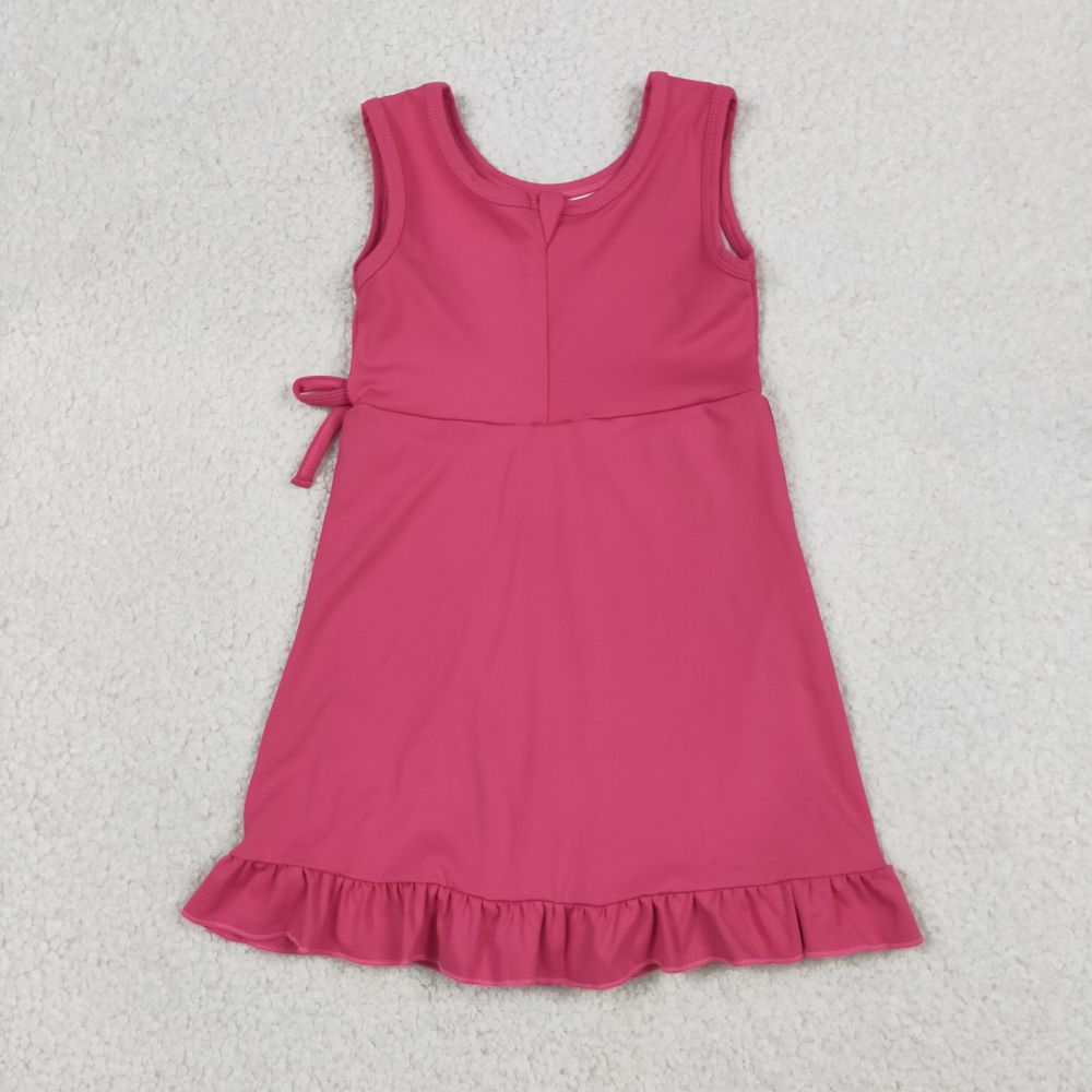 GSD3766 RTS Hot pink Solid bow active girl yoga dress