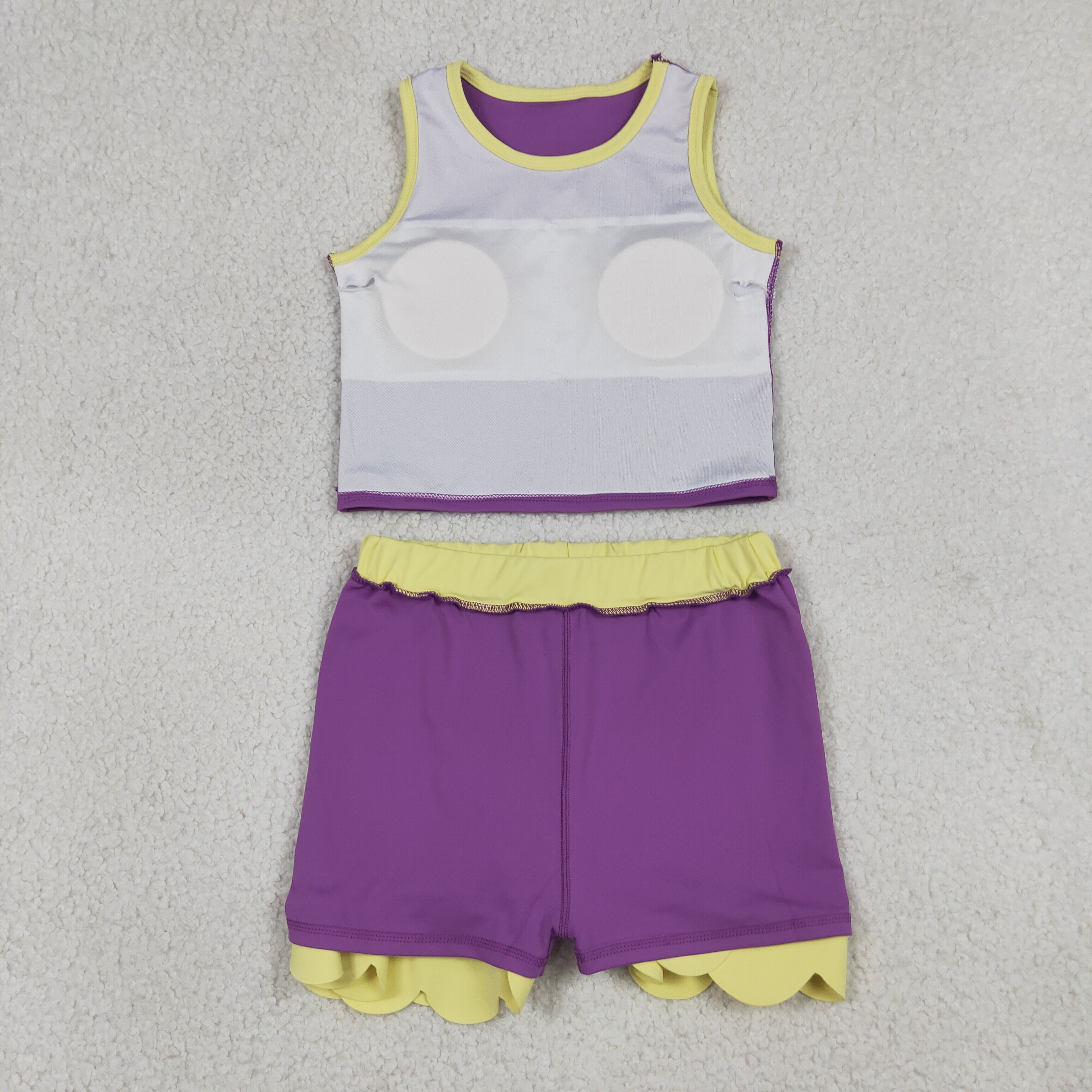 GSD4013 RTS Pink Blue print active girl yoga scallop skirt dress