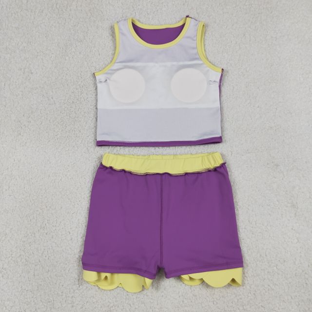 GSD4013 RTS Pink Blue print active girl yoga scallop skirt dress