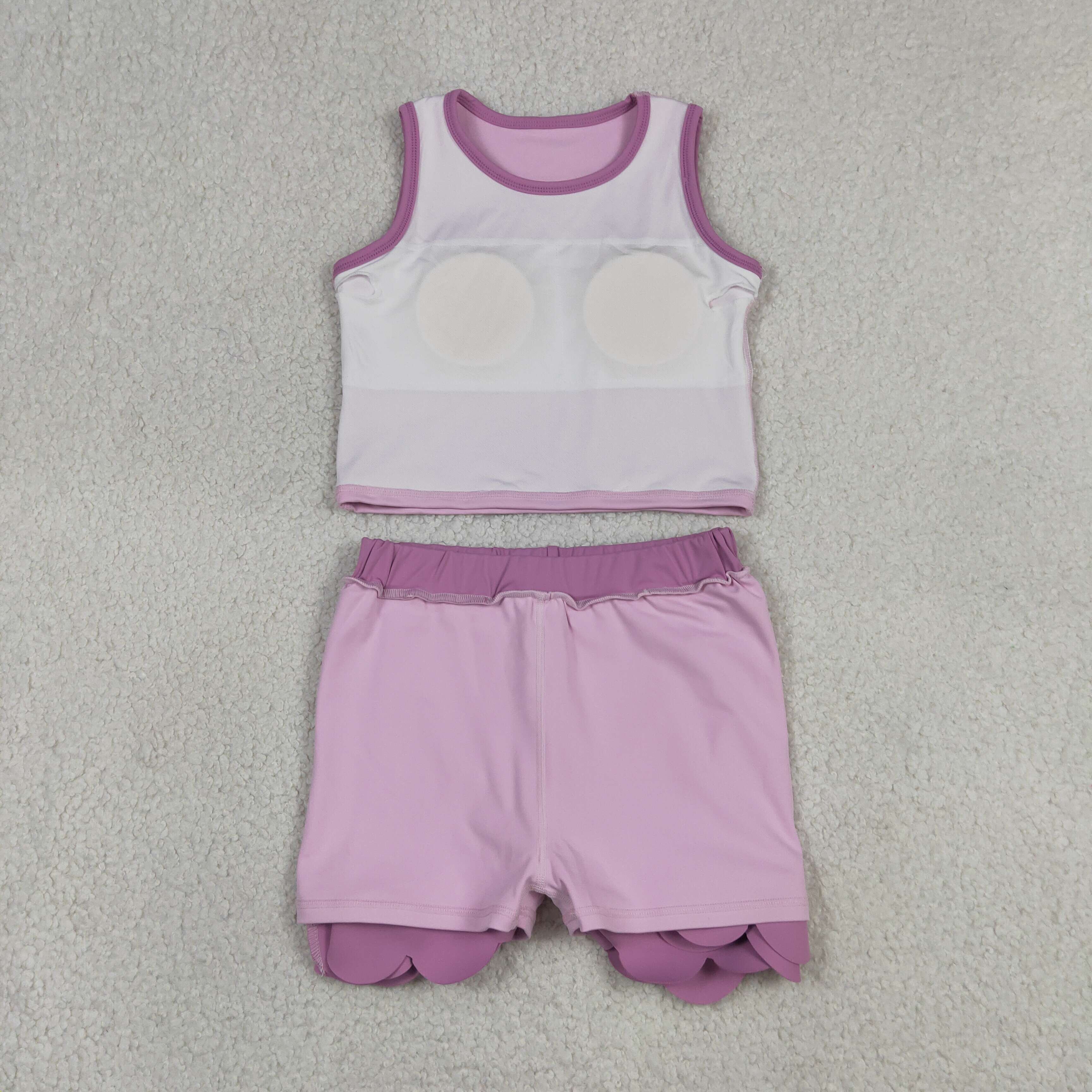 GSD4085 RTS Pink Purple print active girl yoga scallop skirt dress
