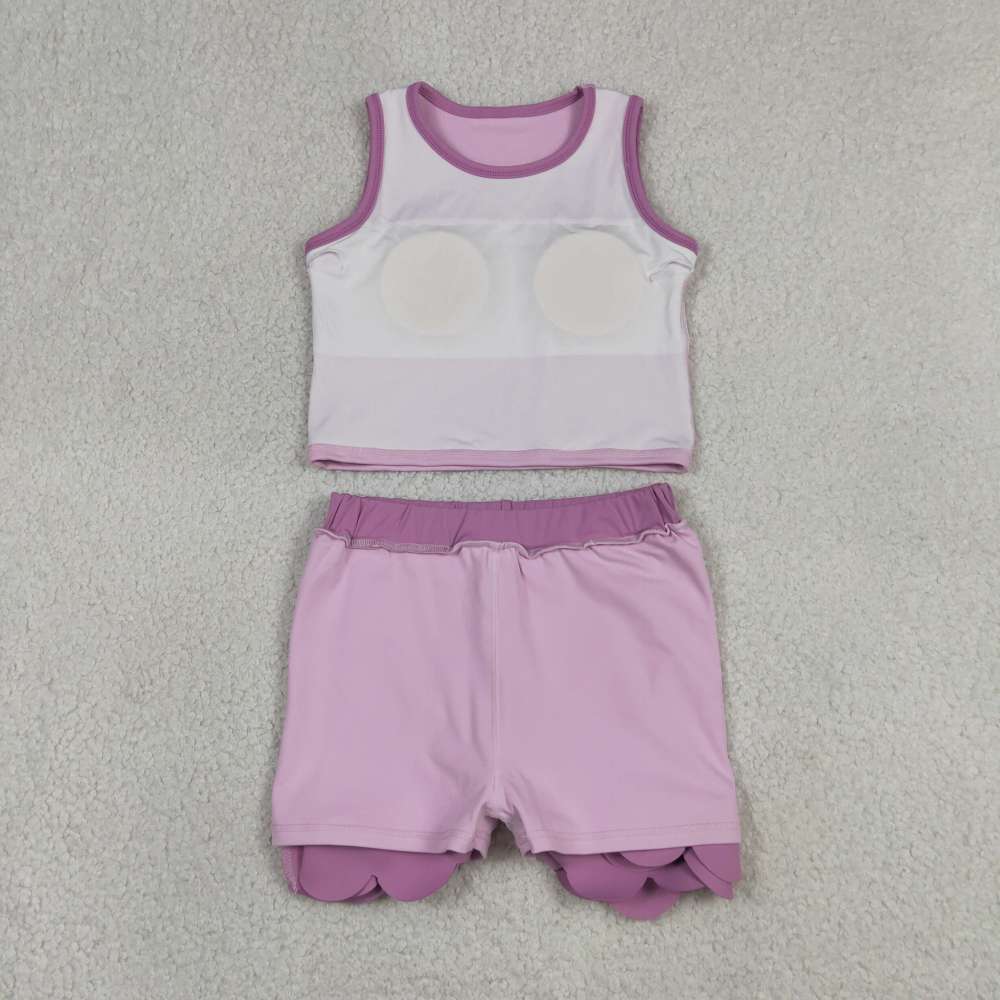 GSD4085 RTS Pink Purple print active girl yoga scallop skirt dress