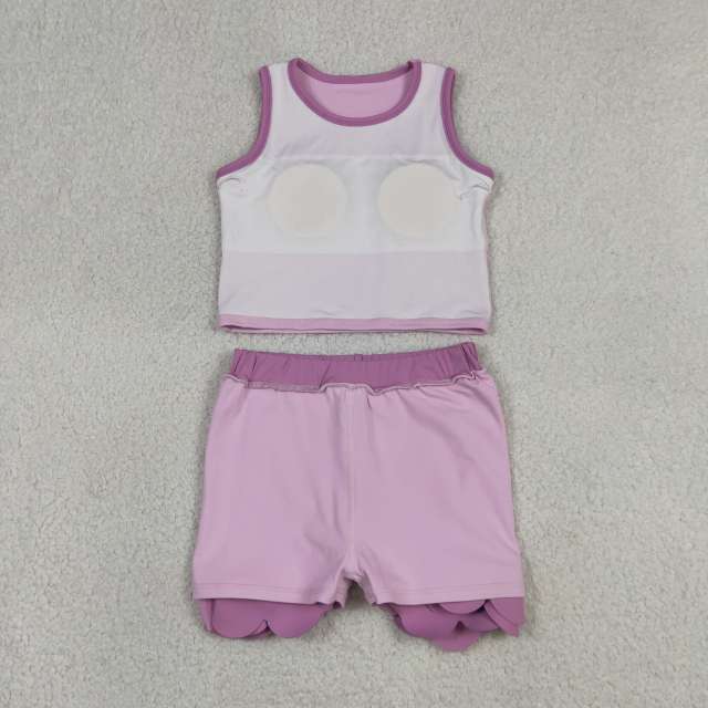 GSD4085 RTS Pink Purple print active girl yoga scallop skirt dress
