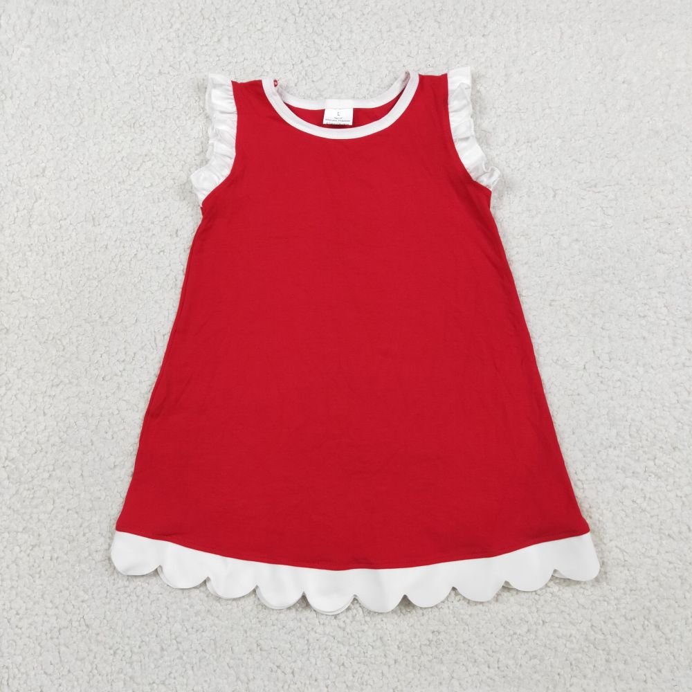 GSD40547 RTS Red white summer scallop dress