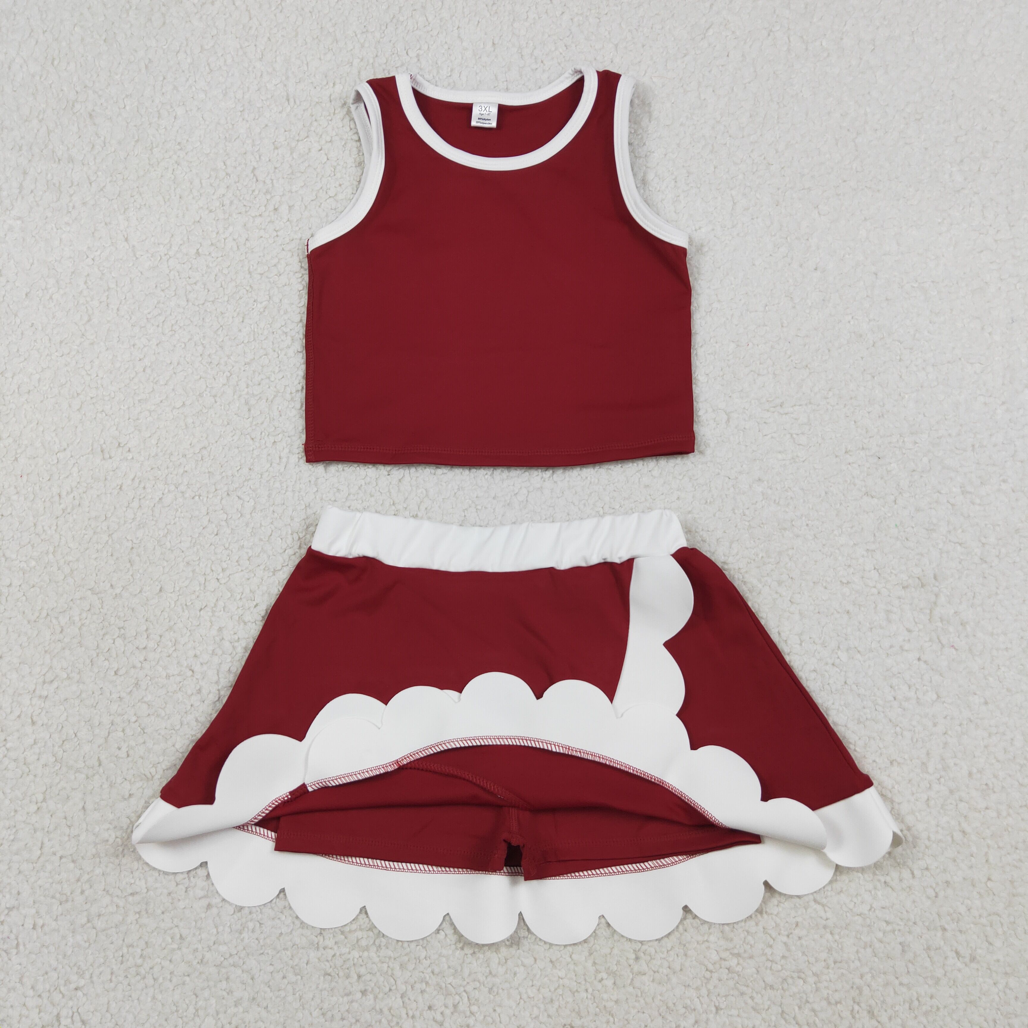 GSD4027 RTS Red white  print active girl yoga scallop skirt dress