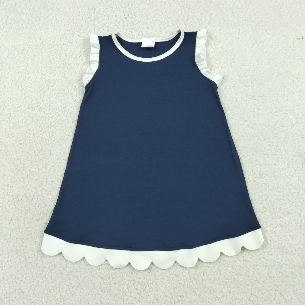 GSD4056  RTS DARK Blue white summer scallop dress