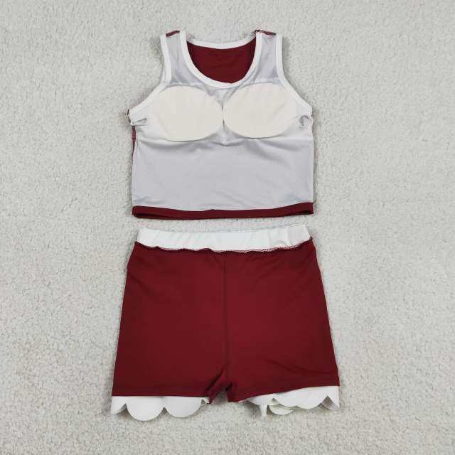 GSD4027 RTS Red white  print active girl yoga scallop skirt dress