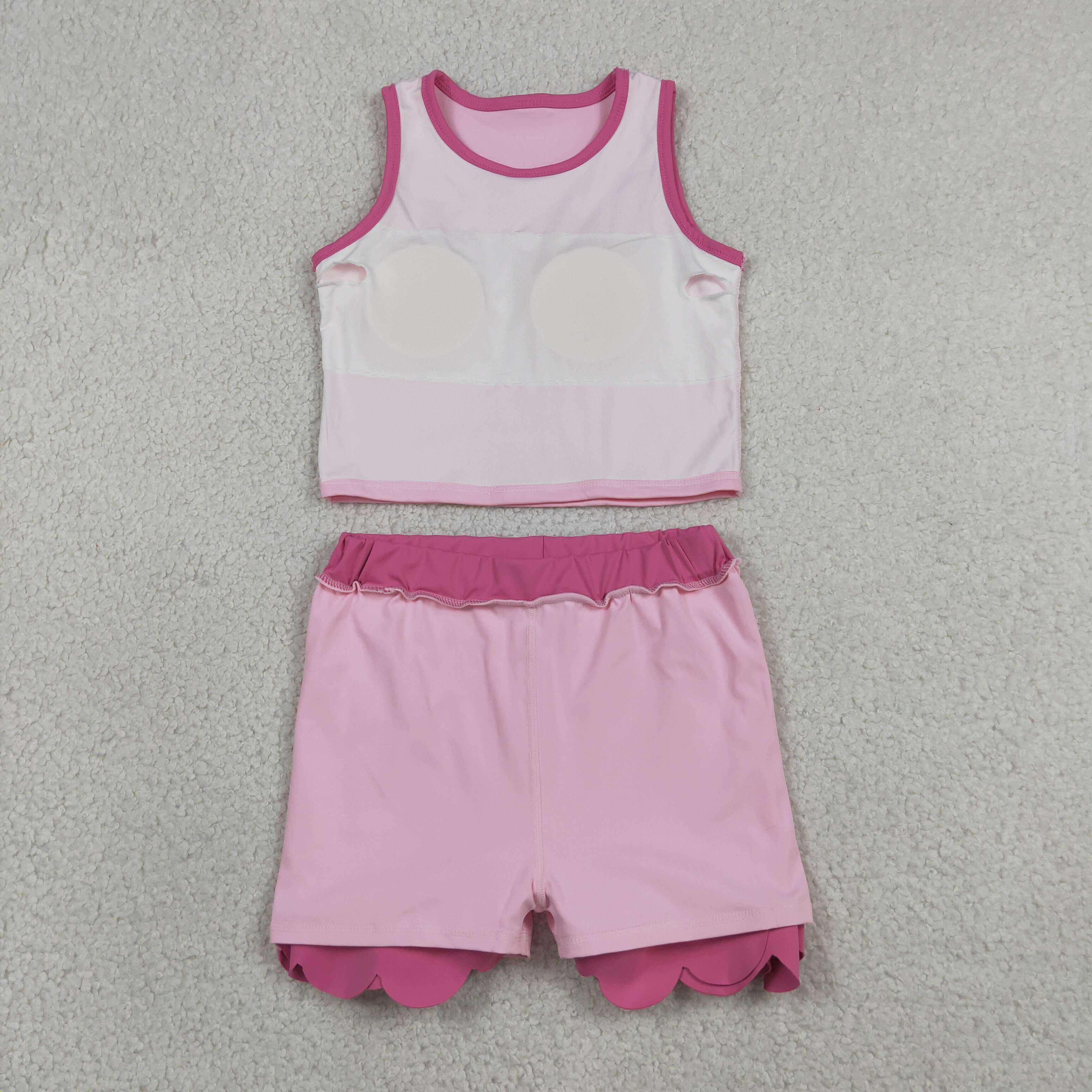 GSD4019  RTS PINK   print active girl yoga scallop skirt dress
