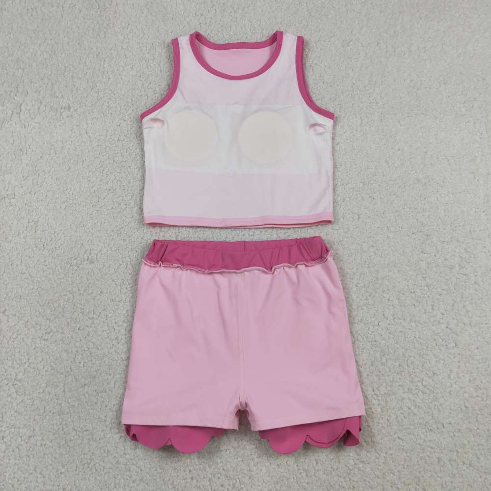 GSD4019  RTS PINK   print active girl yoga scallop skirt dress