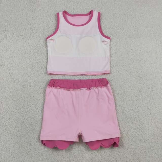 GSD4019  RTS PINK   print active girl yoga scallop skirt dress