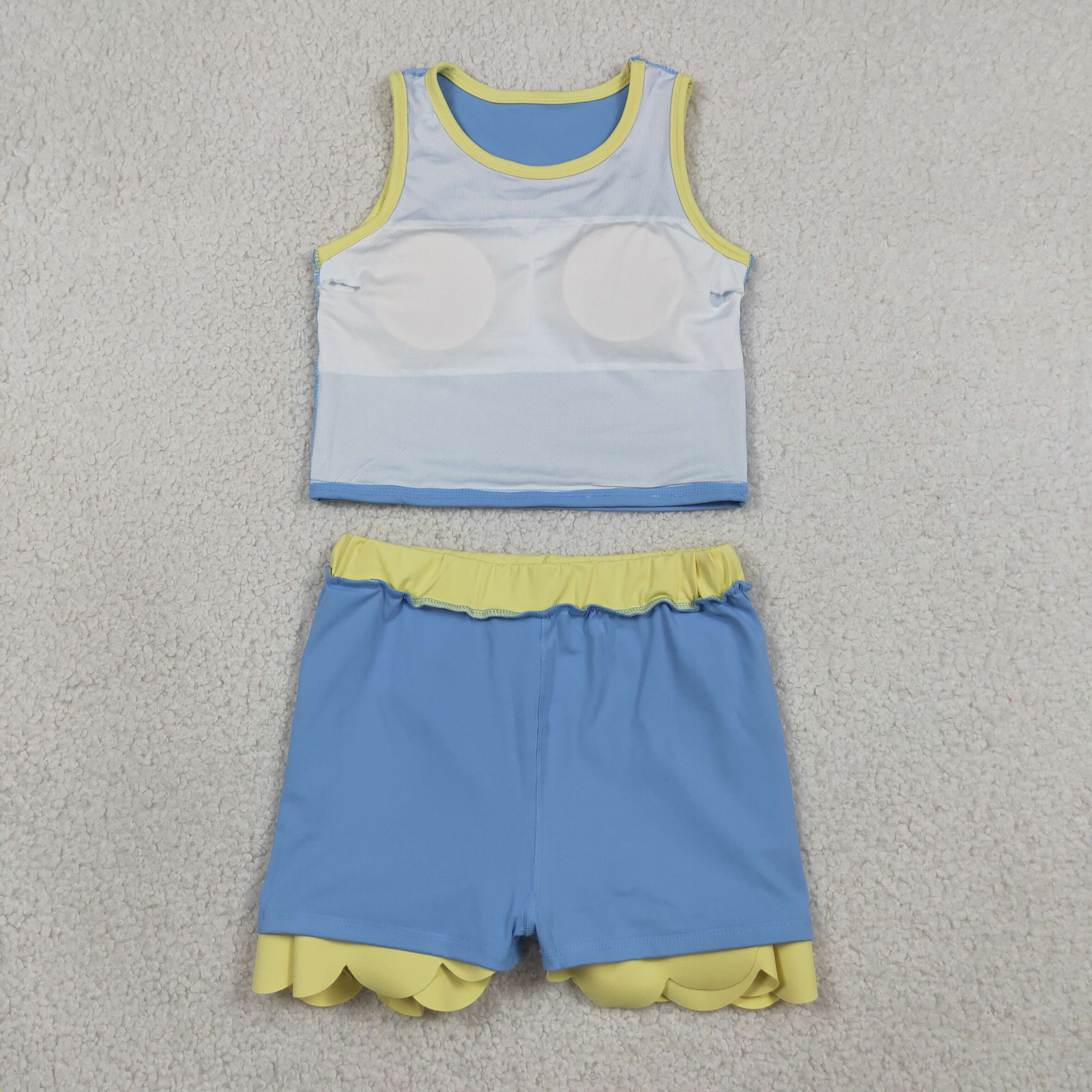 GSD4022  RTS Blue yellow  print active girl yoga scallop skirt dress