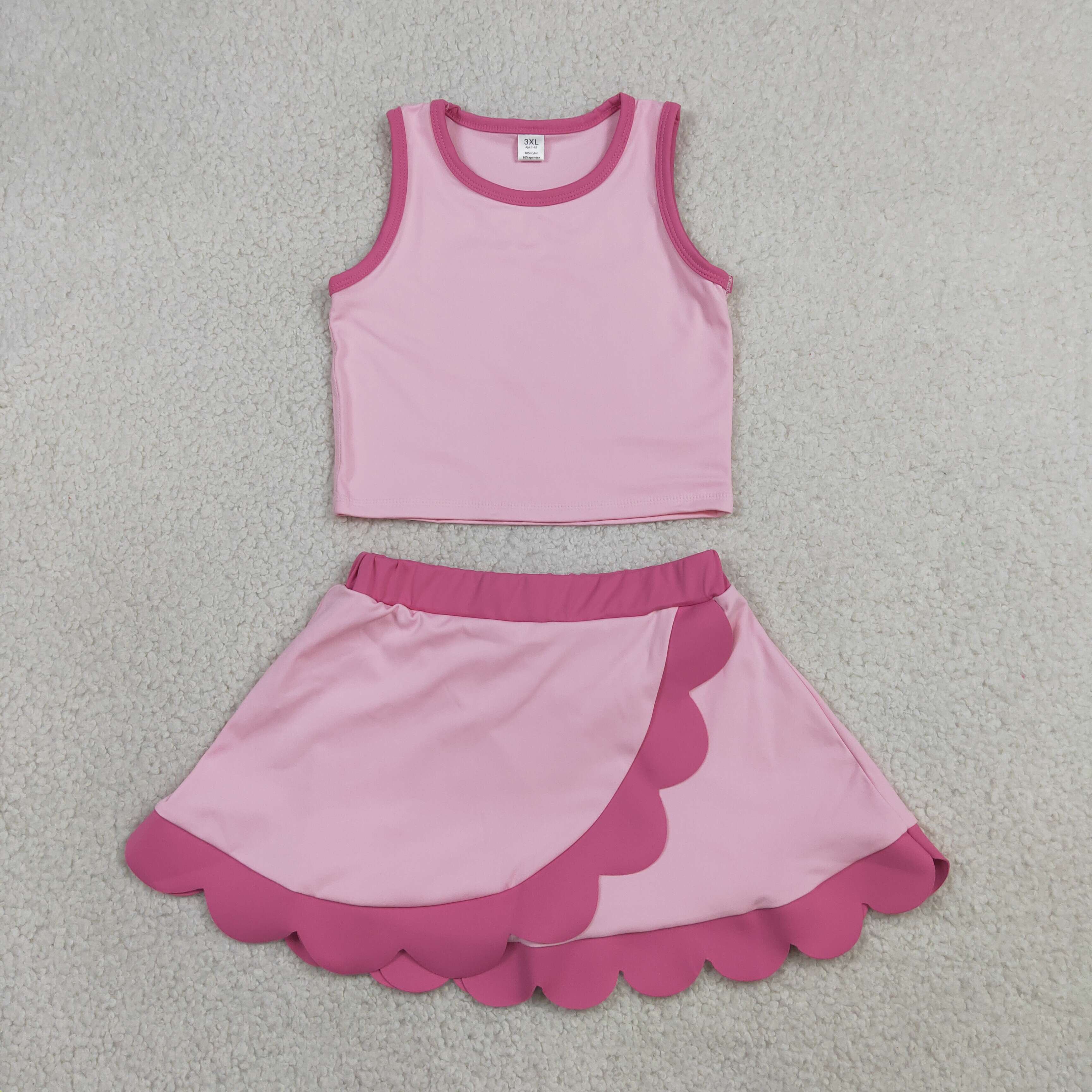 GSD4019  RTS PINK   print active girl yoga scallop skirt dress