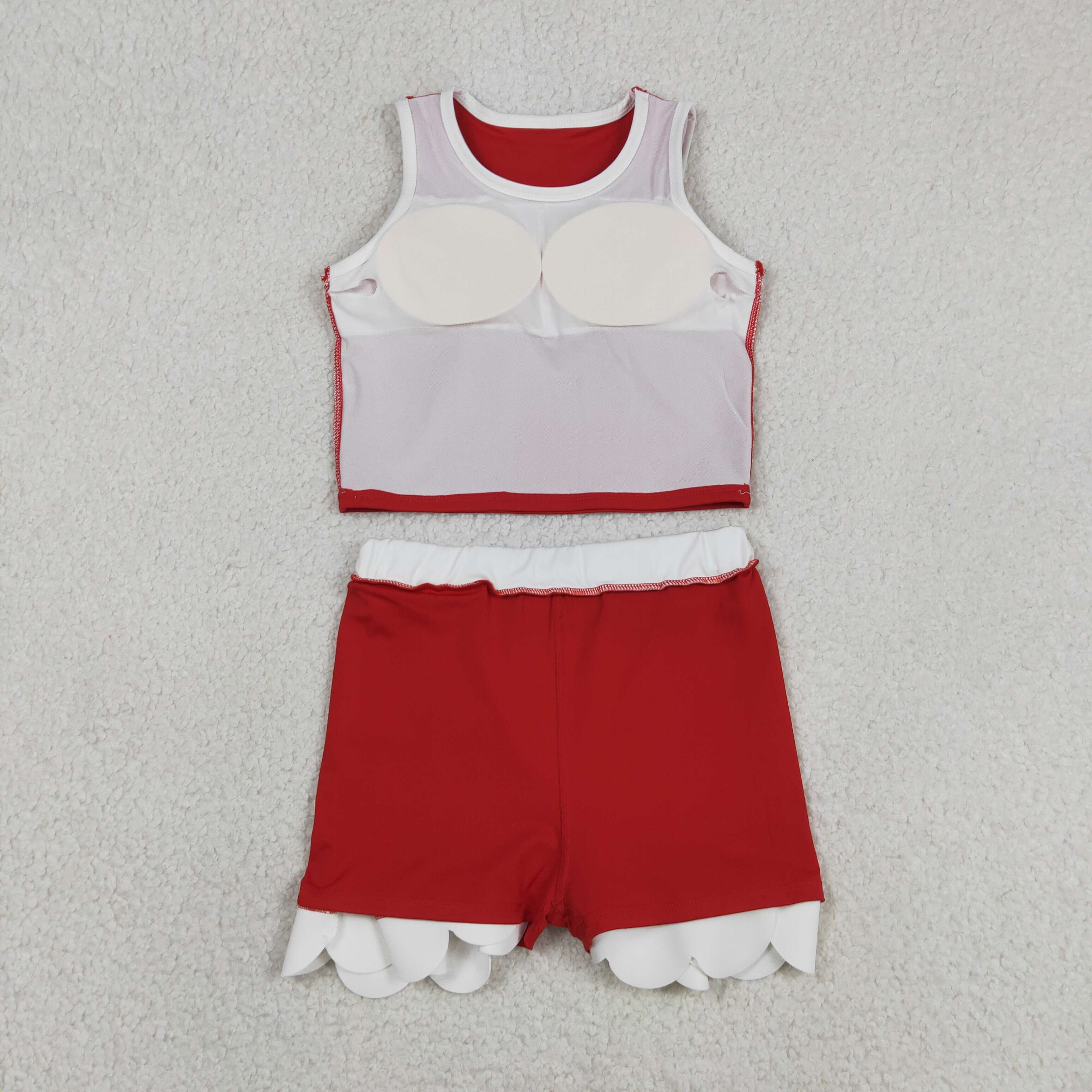 GSD4016 RTS Red white  print active girl yoga scallop skirt dress