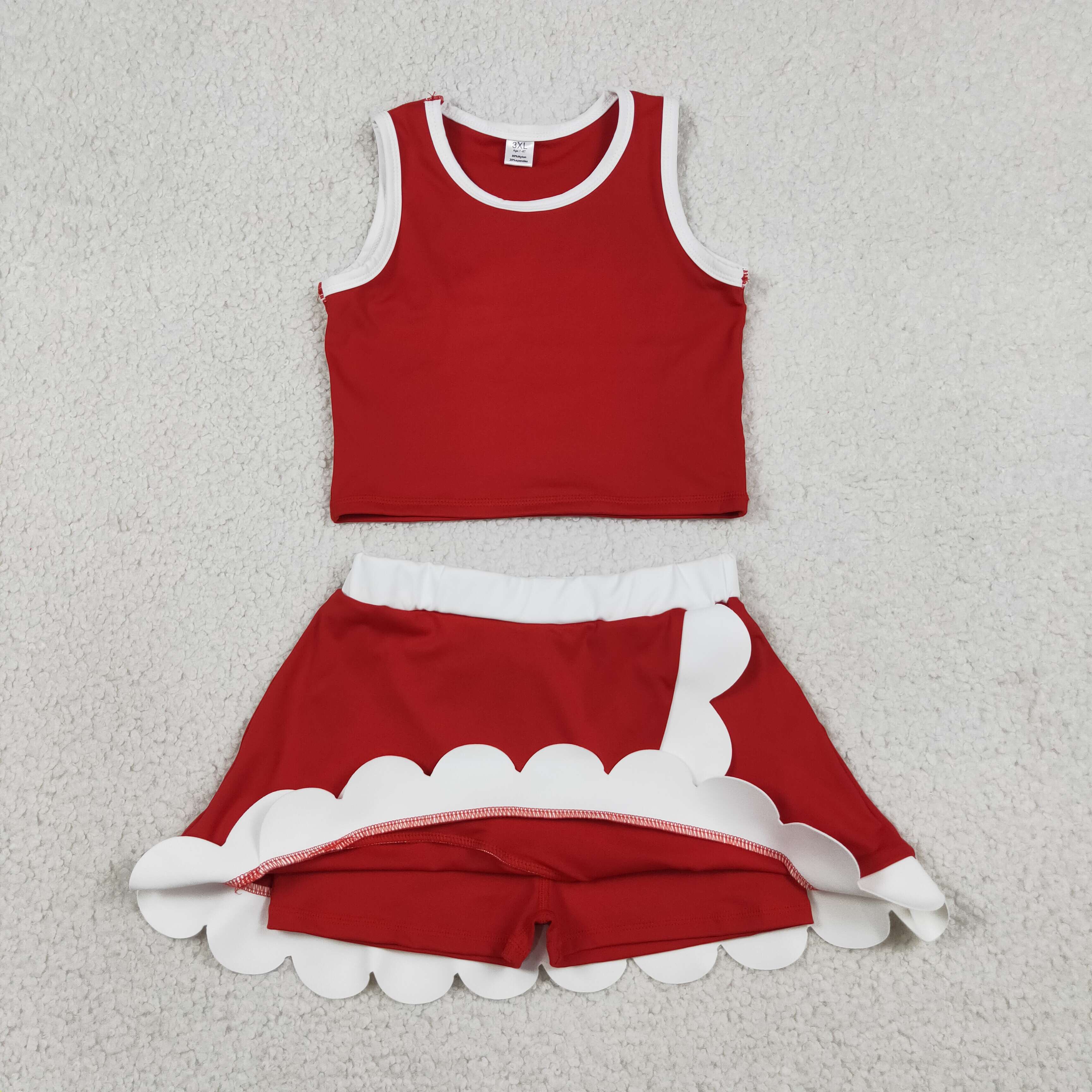 GSD4016 RTS Red white  print active girl yoga scallop skirt dress